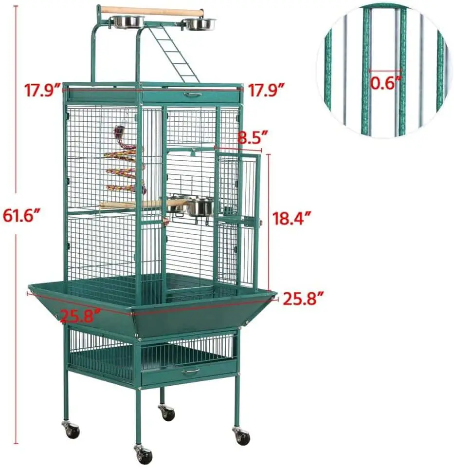YAHEETECH 61-inch Wrought Iron Rolling Play Top Large Parrot Bird Cage